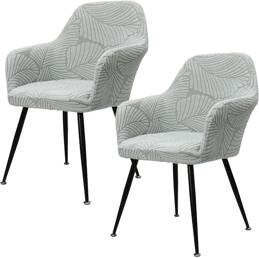 Stunq Set van 2 Stretchbare Stoelhoezen met Armleuning voor Stoelen Keuken Kantoor Grijs
