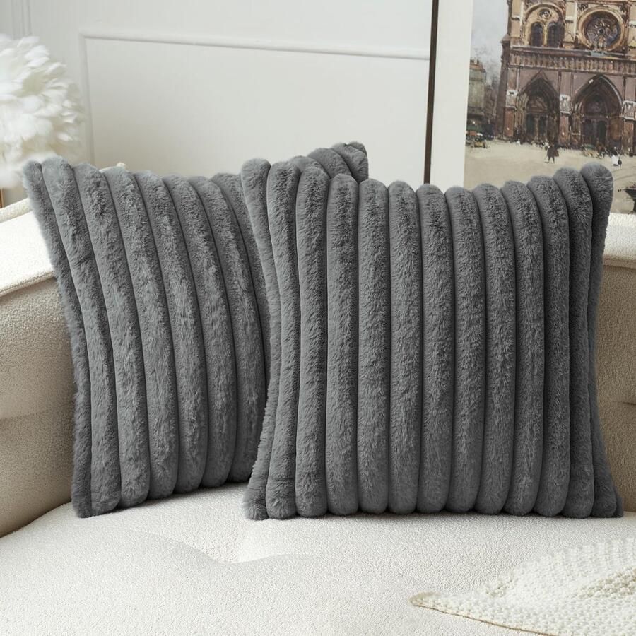 Unyqoos Zachte fluwelen kussenslopen set van 2 voor bank en slaapkamer 40 x 40 cm grijs