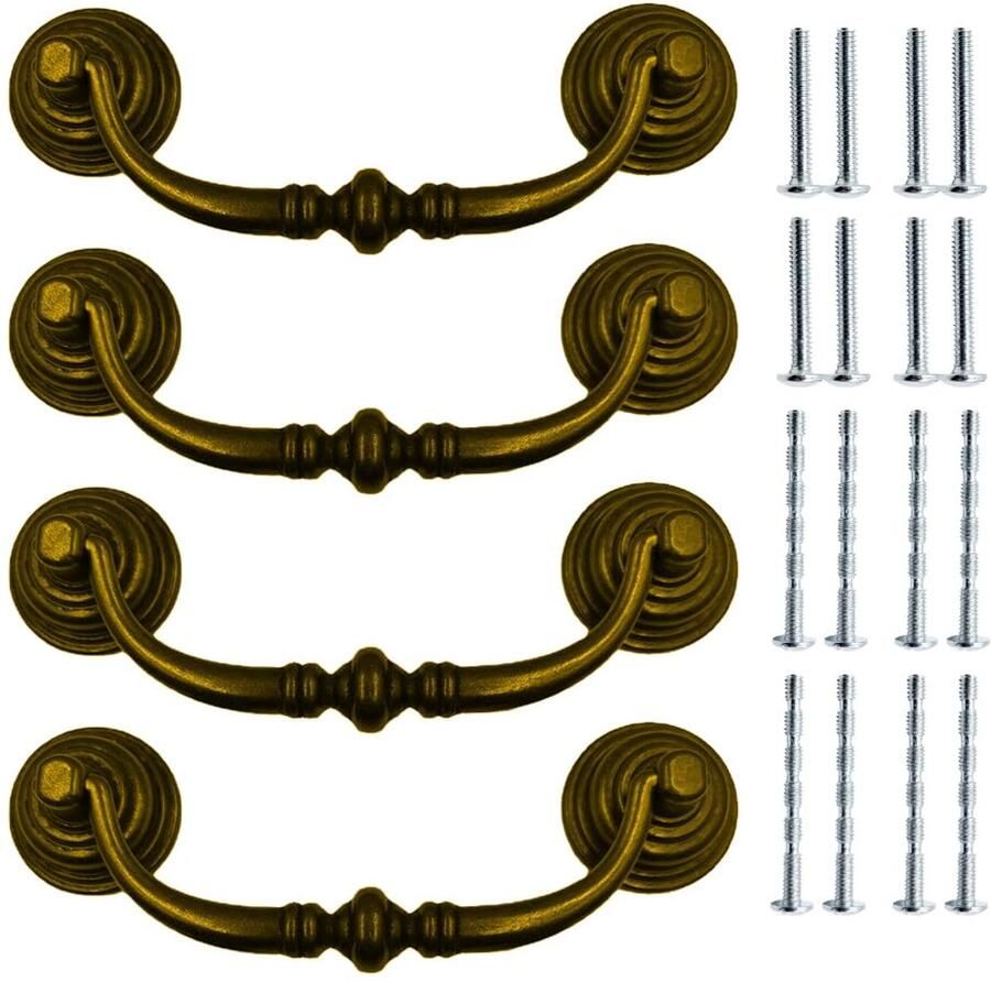 Stunq Set van 4 decoratieve messingkleurige ladeknoppen voor kasten en meubels