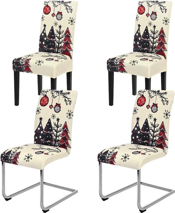Stunq Set van 4 elastische stoelhoezen 48x 46 x 70 cm voor feestelijke kerstdecoratie in eetkamer