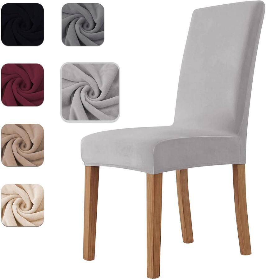 Stunq Set van 4 elastische stoelhoezen 50 x 50 x 75 cm voor eetkamer- en keukenstoelen in lichtgrijs