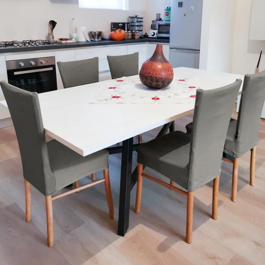 Stunq Set van 4 elastische stoelhoezen in antraciet voor stoeltypes