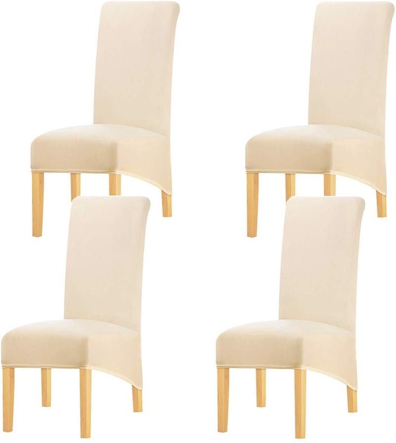 Stunq Set van 4 elastische stoelhoezen in crèmekleur voor eetkamerstoelen Luxe voor kantoor en keuken
