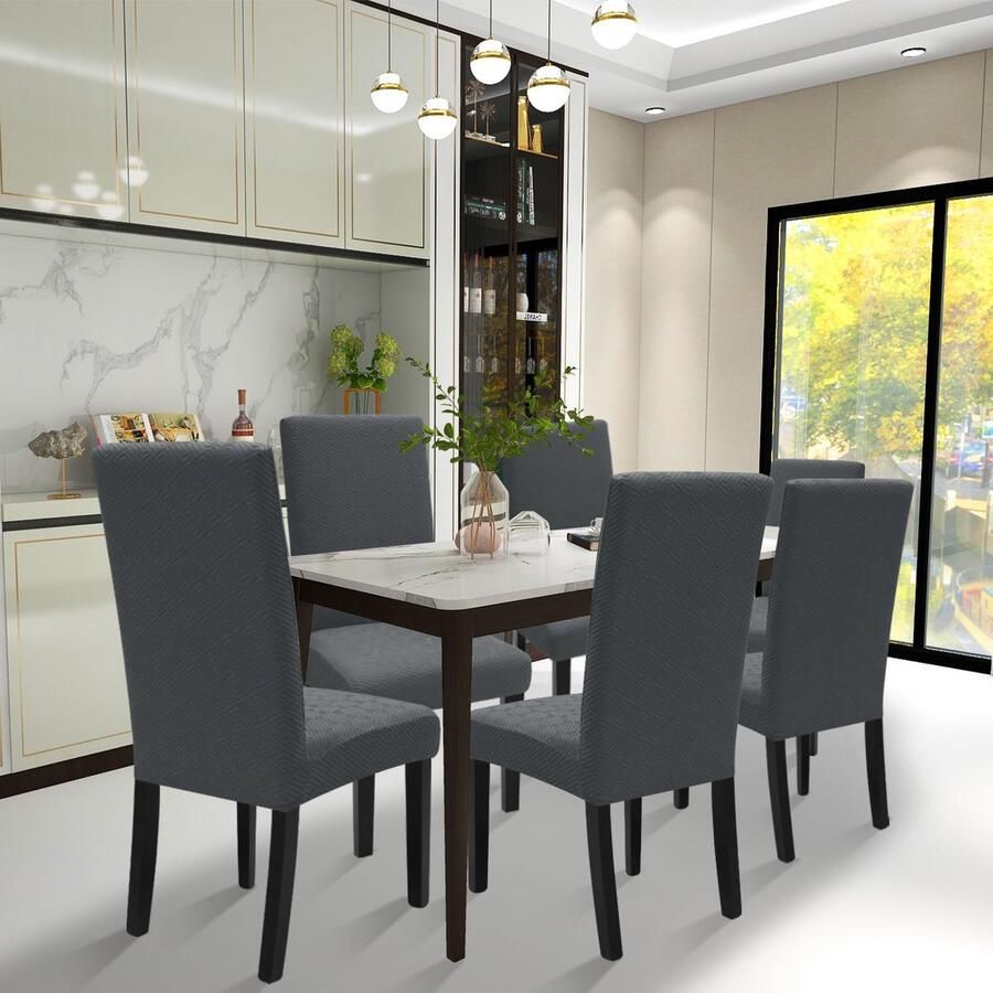 Stunq Set van 4 elastische stoelhoezen in grijs voor woonkamer en eetkamer