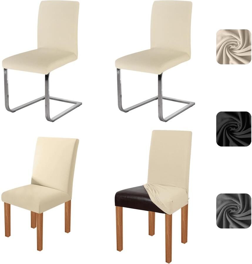 Stunq Set van 4 elastische stoelhoezen voor eetkamer en evenementen 48 x 46 x 65 cm Beige