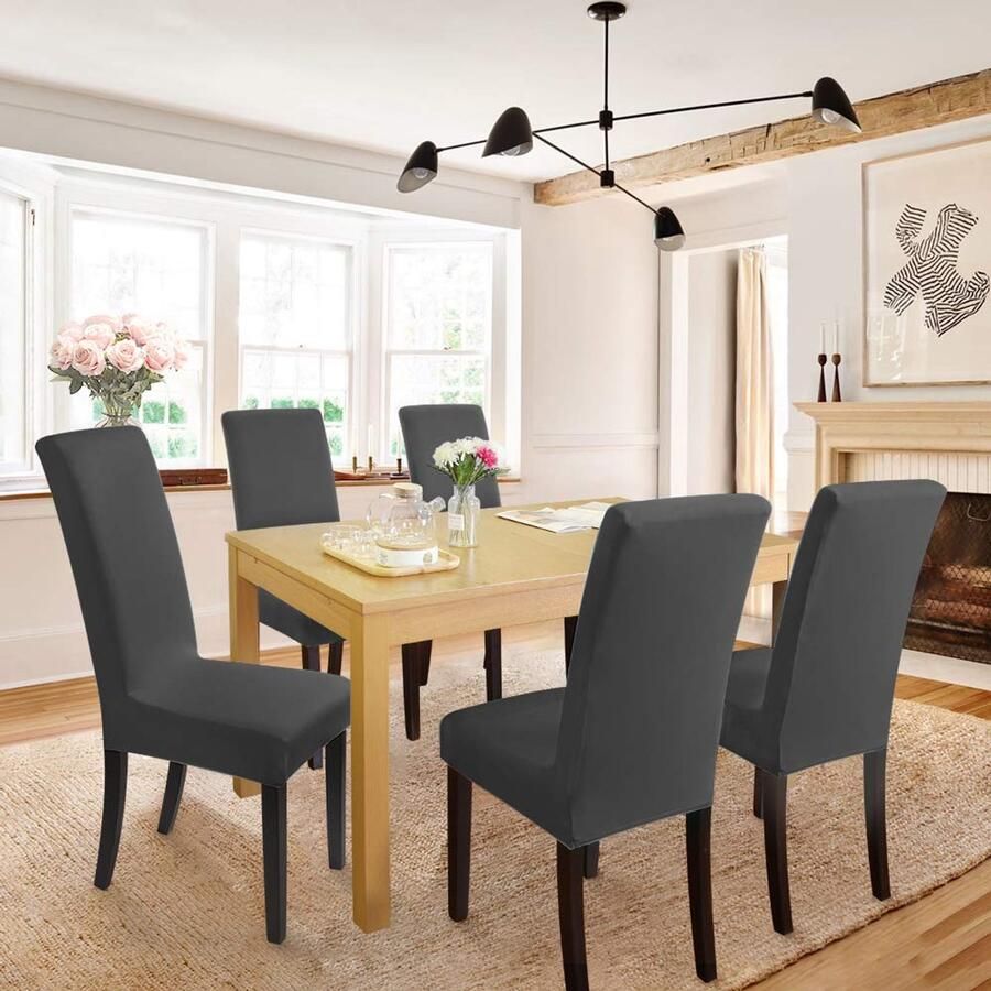 Stunq Set van 4 elastische stoelhoezen voor eetkamerstoelen in zilvergrijs