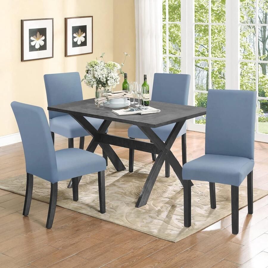 Stunq Set van 4 Elastische Stoelhoezen voor Eetkamerstoelen Wasbaar en Beschermend Blauw