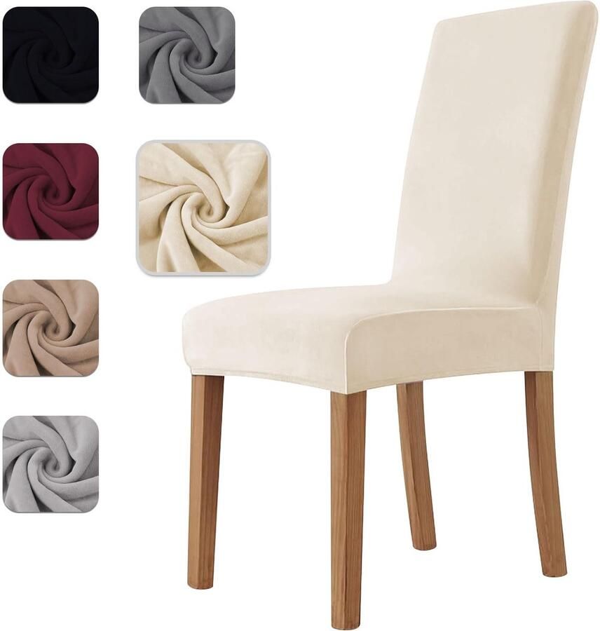 Stunq Set van 4 Elastische Stoelhoezen voor Schommel- en Eetkamerstoelen 52 x 52 x 75 cm Beige