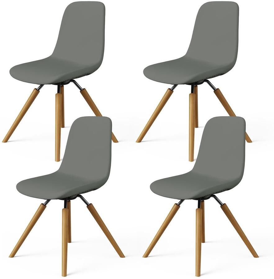 Stunq Set van 4 Grijze Stretch Stoelhoezen voor Eetkamerstoelen en Feestelijke Gelegenheden Keuken