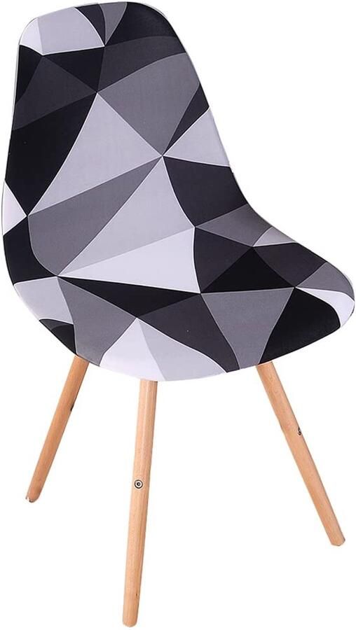Stunq Set van 4 Rekbare Stoelhoezen set 54 x 52 x 46 cm Scandinavische eetkamerstoelen Zwart Wit