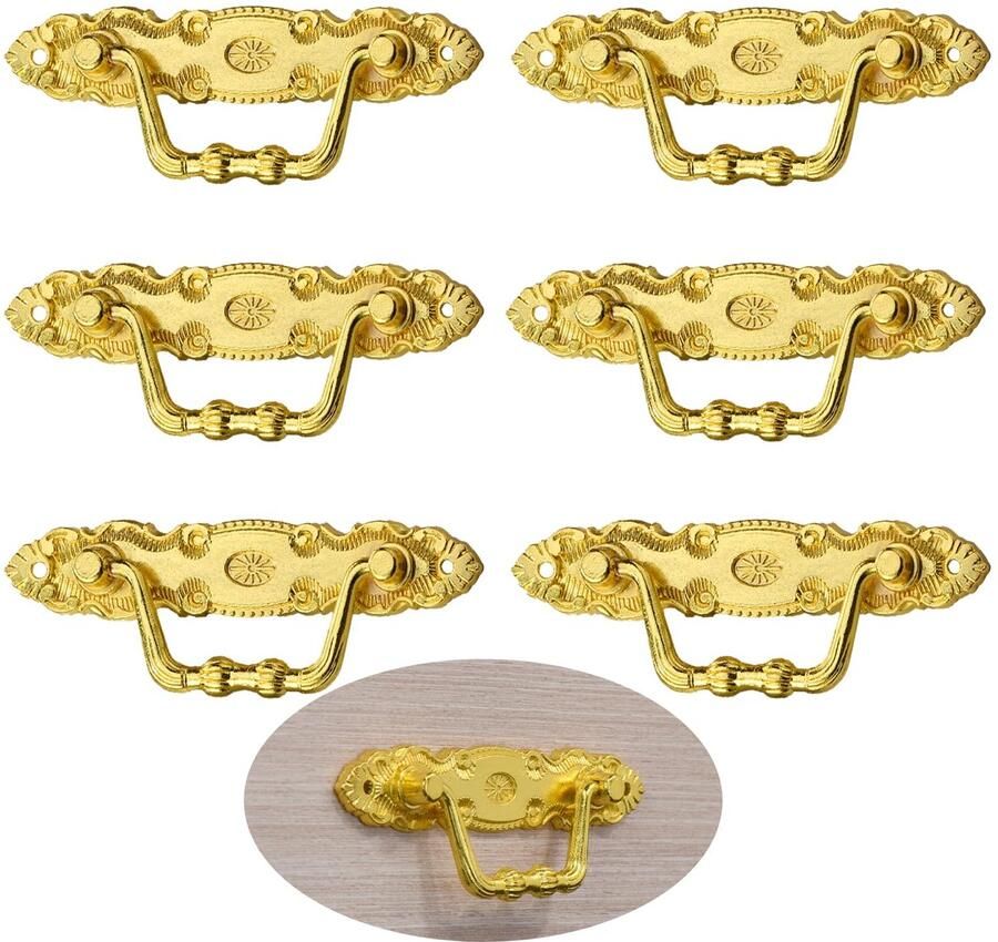 Stunq Set van 6 antieke bronzen kastgrepen voor meubels en doe-het-zelf projecten