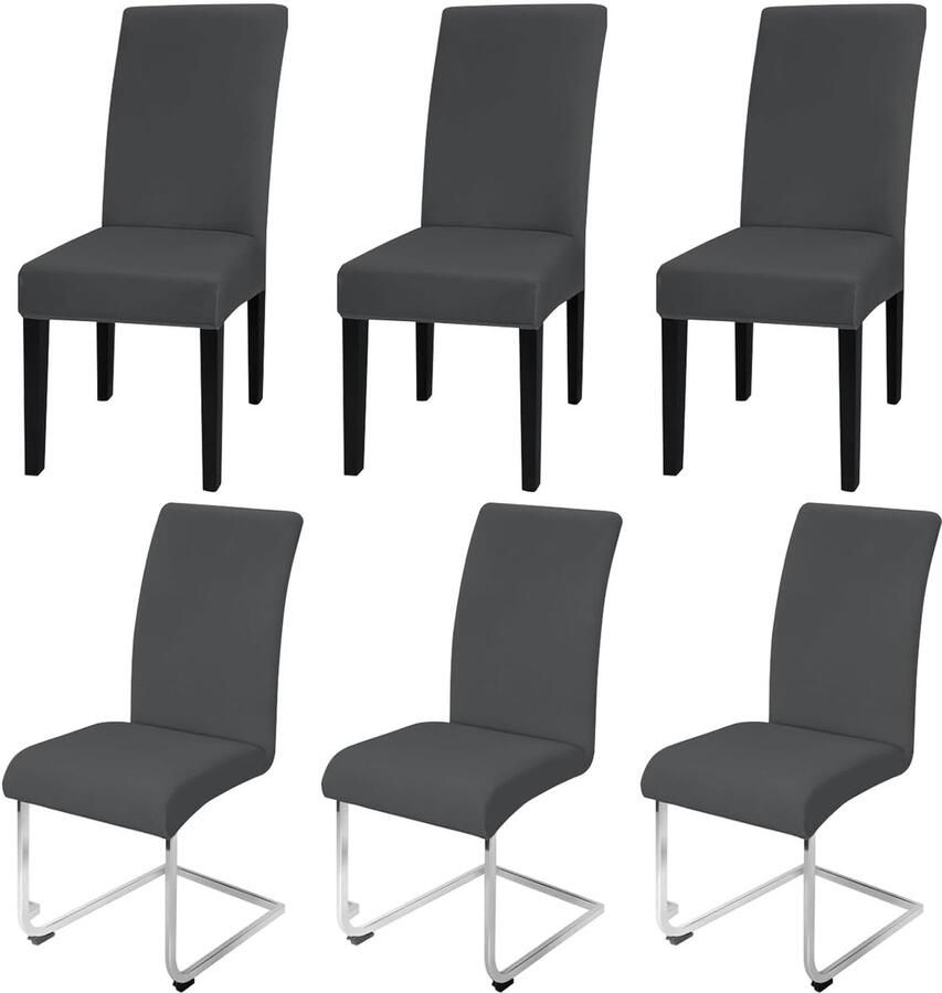Stunq Set van 6 elastische grijze stoelhoezen voor veelzijdige interieurdecoratie