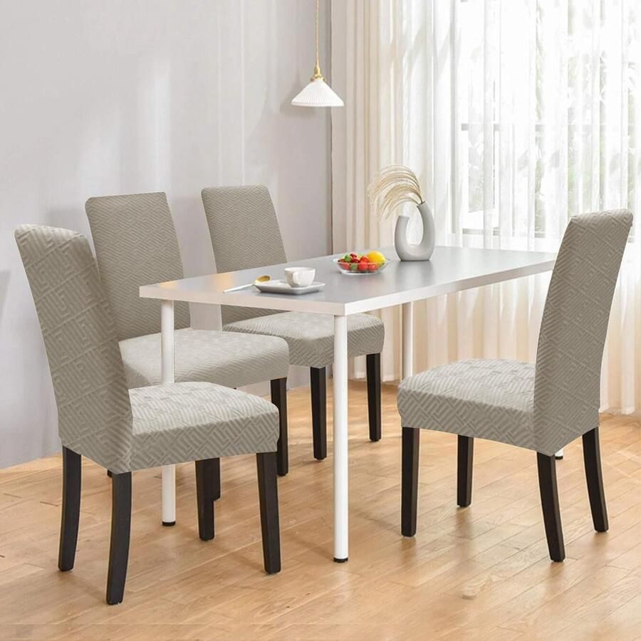 Stunq Set van 6 elastische stoelhoezen voor gelegenheden in stijlvolle kaki kleur kantoor keuken