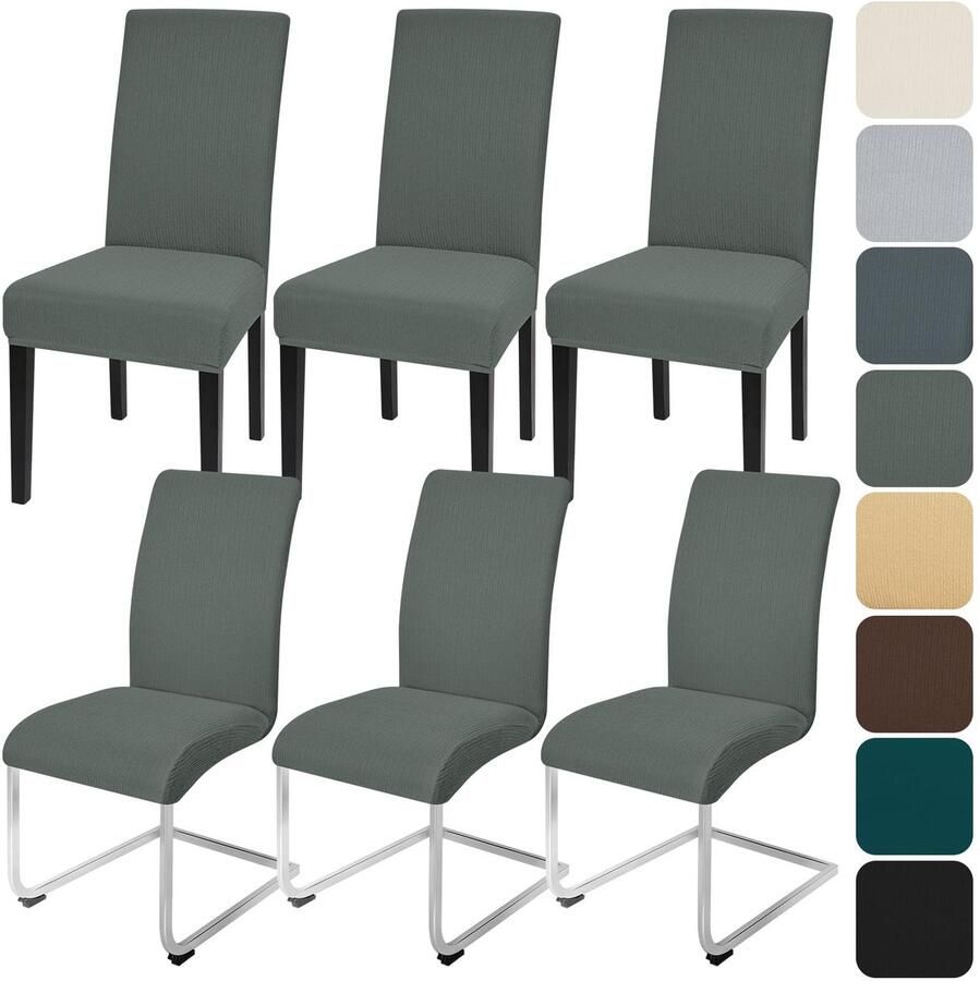 Stunq Set van 6 Grijze Stretch Stoelhoezen voor Eetkamer kantoor en Evenementen Grijs
