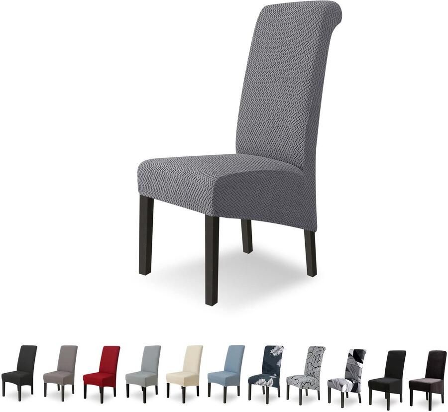 Stunq Set van 6 Rekbare Stoelhoezen 48 x 48 x 98 cm XL Geschikt voor Grote Eetkamerstoelen Grijs Stoel hoes