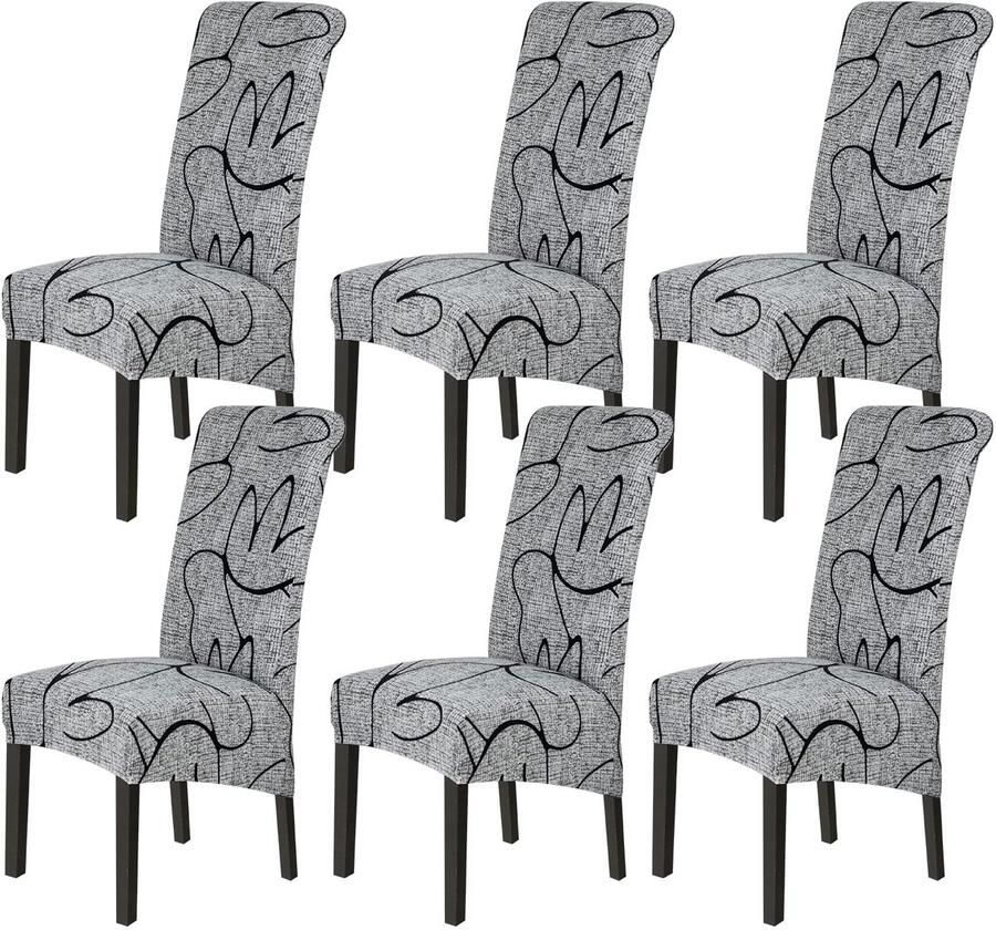 Stunq Set van 6 rekbare stoelhoezen voor eetkamer en kantoor in grijze stijl