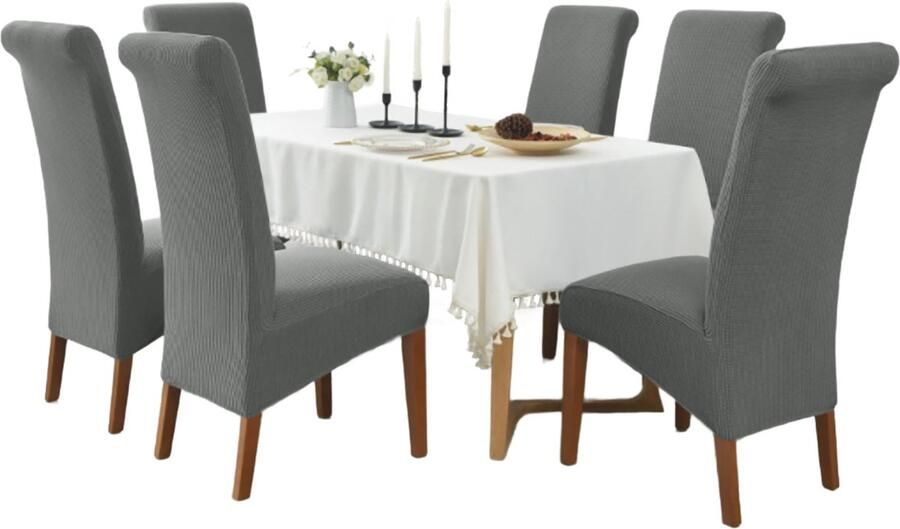Stunq Set van 6 rekbare stoelhoezen voor grote eetkamerstoelen in grijze kleur Kantoor keuken