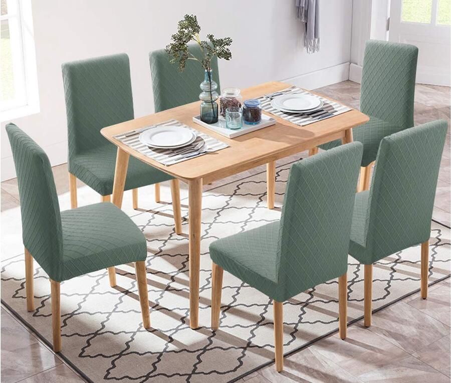 Stunq Set van 6 universele stretch stoelhoezen voor stoelen Groen voor keuken kantoor en feesten