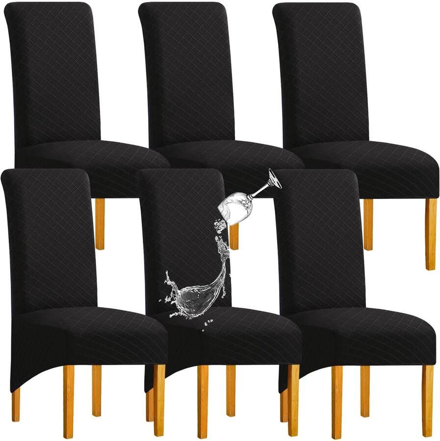 Stunq Set van 6 waterafstotende en rekbare eetkamerstoelhoezen in stijlvol zwart