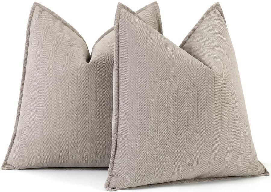 Stunq Set van twee luxe kussenhoezen van chenille voor bank en bed 45 x 45 cm beige