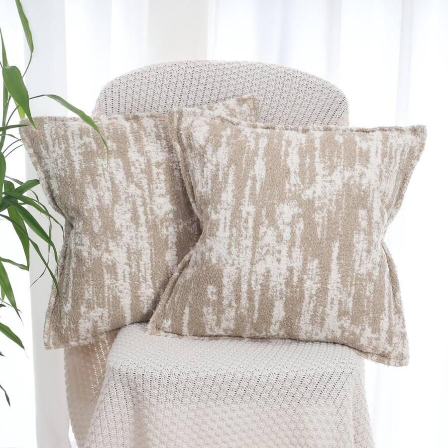 Stunq Set van Twee Luxe Pluizige Kussenslopen voor Bank en Slaapkamer 45 x 45 cm beige