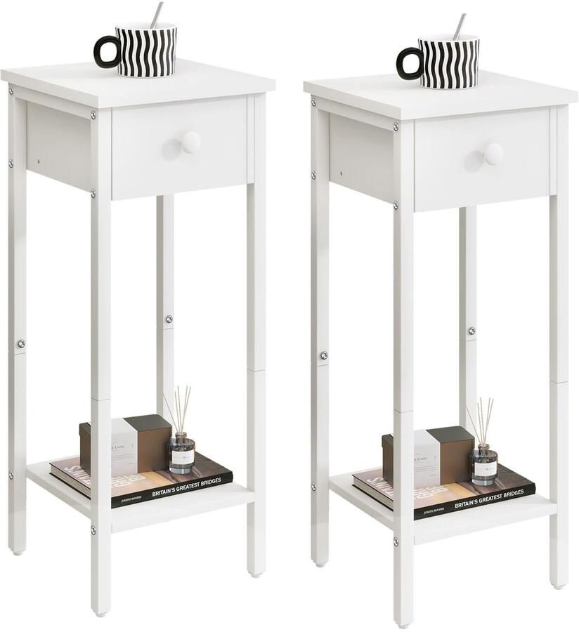 Stunq Set van twee moderne witte nachtkastjes met lade en verstelbare poten