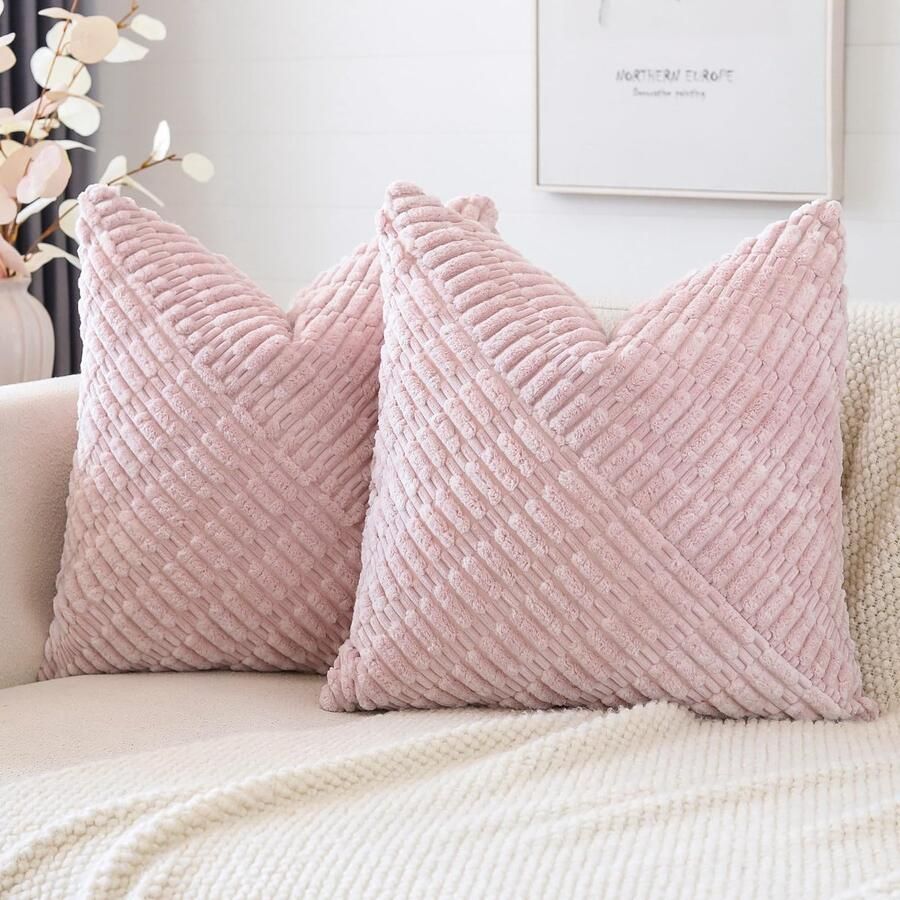 Stunq Set van twee stijlvolle corduroy kussenhoezen voor bank en slaapkamer decoratie 40 x 40 cm Biologisch Katoen kussenhoezen Roze
