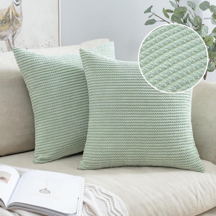 Ibenzoa Kussenslopen Set van 2 voor Bank en Slaapkamer Luxe Corduroy Fluweel 40 x 40 cm Groen