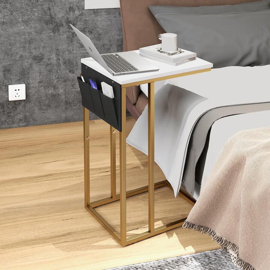 Stunq Set van twee veelzijdige C-vormige bijzettafels met metalen frame voor woonkamer