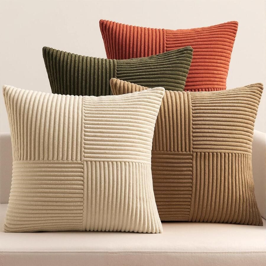 Stunq Set van vier decoratieve 40 x 40 cm ribfluwelen kussenslopen voor bank en stoel