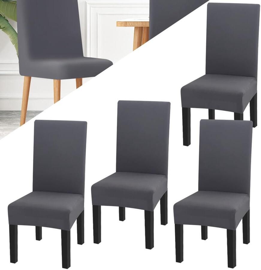 Stunq Set van vier elastische stoelhoezen voor veelzijdig gebruik in huis of kantoor 45 x 45 x 65 cm grijs