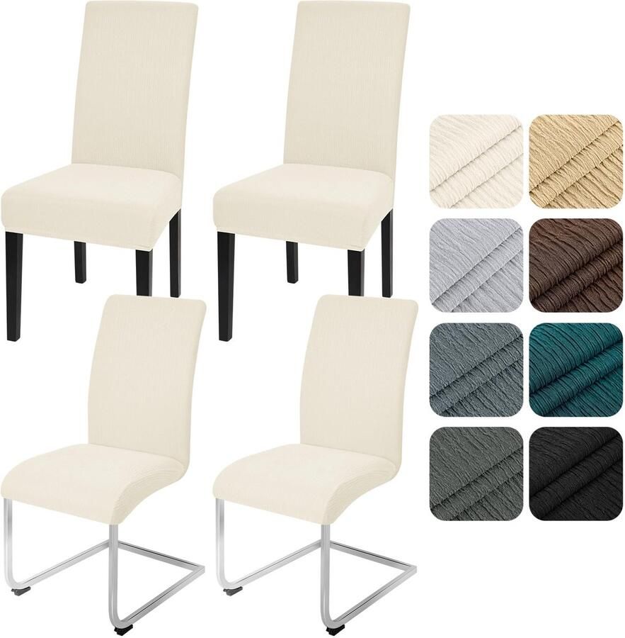 Stunq Set van vier stretch stoelhoezen voor eetkamerstoelen en schommelstoelen 48 x48 x 60 cm beige