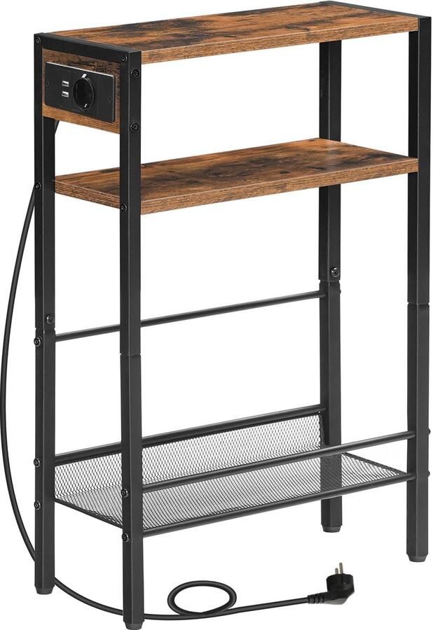 Stunq Smal nachtkastje met laadstation en opbergruimte voor compacte ruimtes zwart 42 x 18 x 35 cm