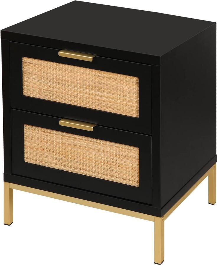 Stunq Stijlvol houten nachtkastje met rieten laden voor slaapkamer en woonkamer