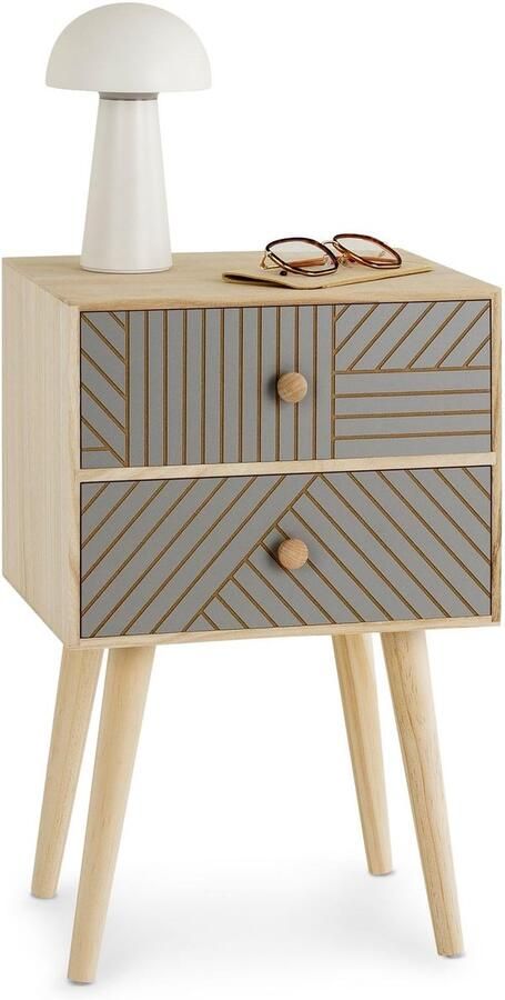 Stunq Stijlvol nachtkastje met schuifladen in boho-stijl van licht hout