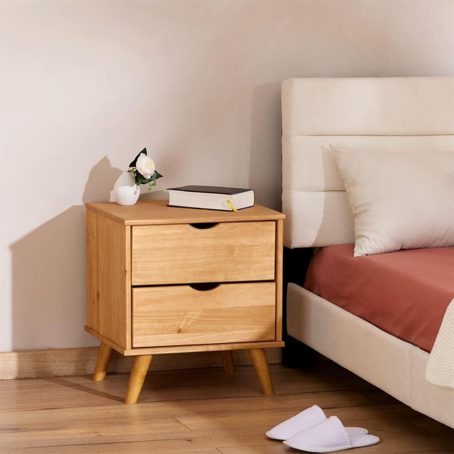 Stunq Stijlvol nachtkastje met twee laden van massief grenenhout voor boxspringbedden