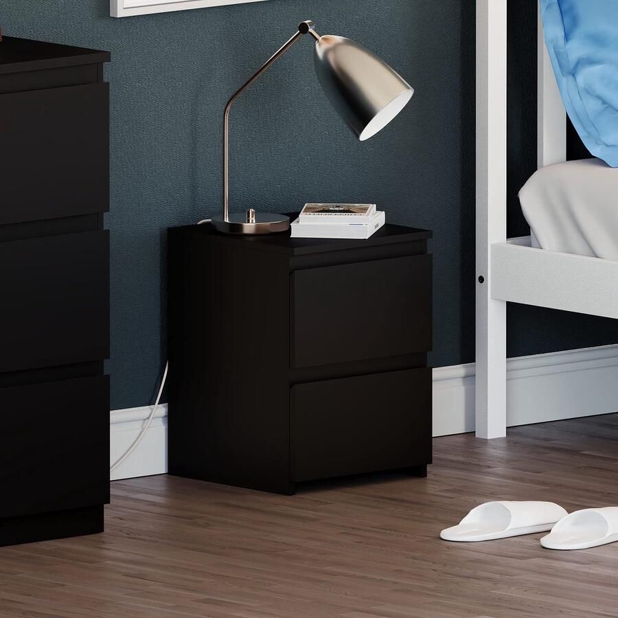 Stunq Stijlvol zwart nachtkastje met twee ruime laden voor optimale opbergruimte