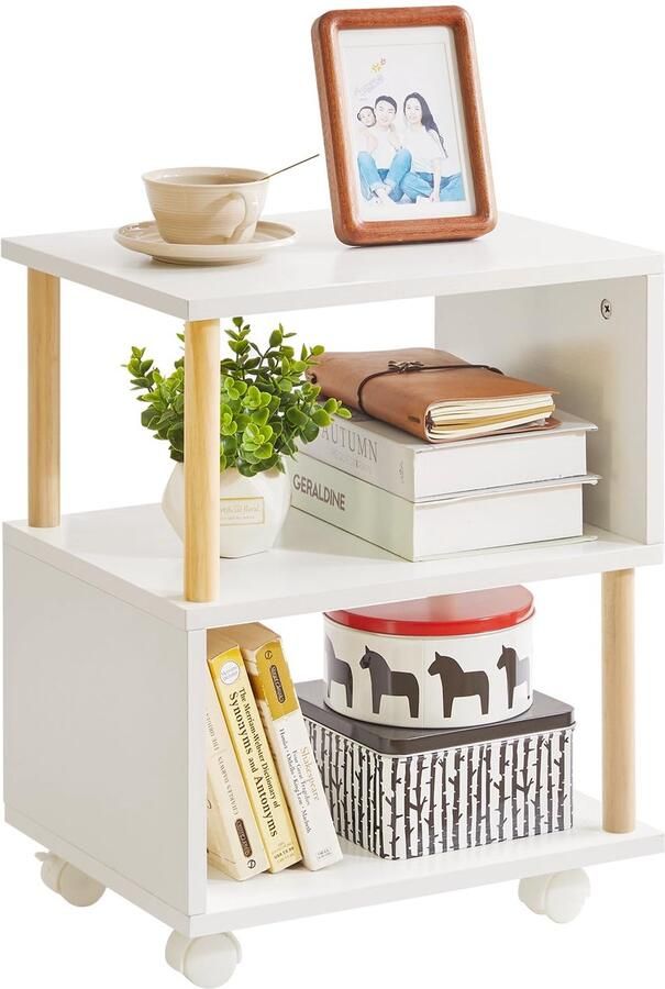 Stunq Stijlvolle Bijzettafel en Functionele Smalle Bijzettafel met Wielen voor Compacte Ruimtes 40 x 30 x 51 cm Wit Bijzet tafel