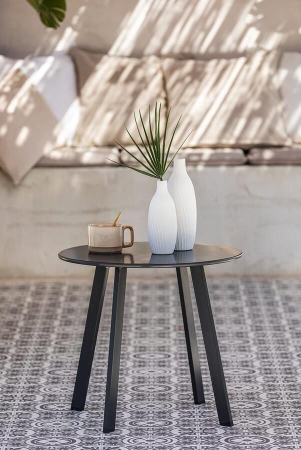 Stunq Stijlvolle grijze koffietafel van staal voor binnen en buiten gebruik 50 cm Zwart kleur tafel