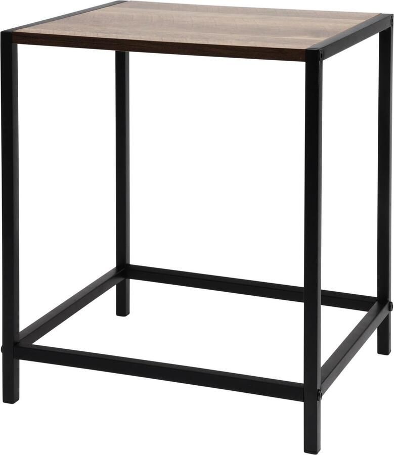 Stunq Stijlvolle zwarte bijzettafel met houten blad en metalen frame voor veelzijdig gebruik