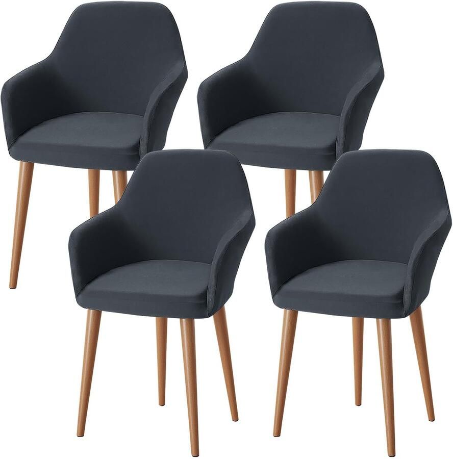 Stunq Stoel hoes Set van 4 grijze stretch stoelhoezen voor stoeltypen en gelegenheden 53 x 53 x 50 cm Stof Grijs