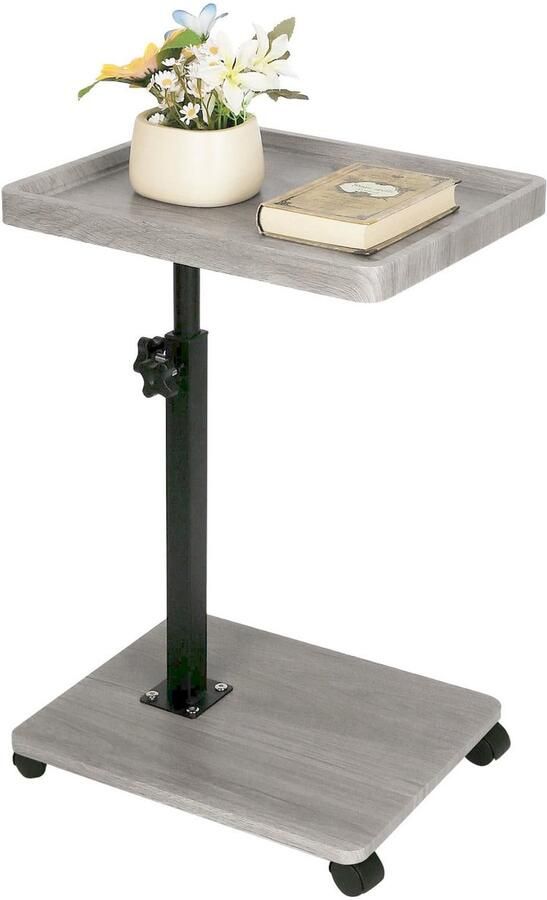 Stunq Verstelbare bijzettafel met wielen en draaibaar blad voor veelzijdig gebruik Grijs