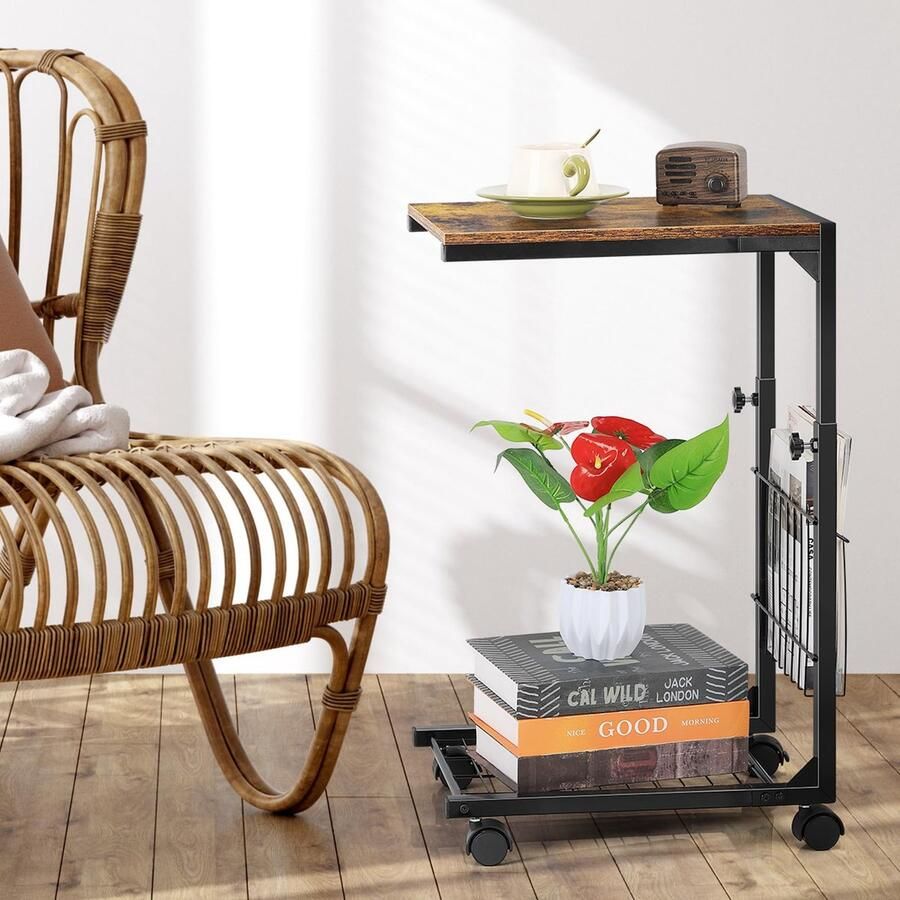 Stunq Verstelbare bijzettafel met wieltjes voor veelzijdig gebruik in huis