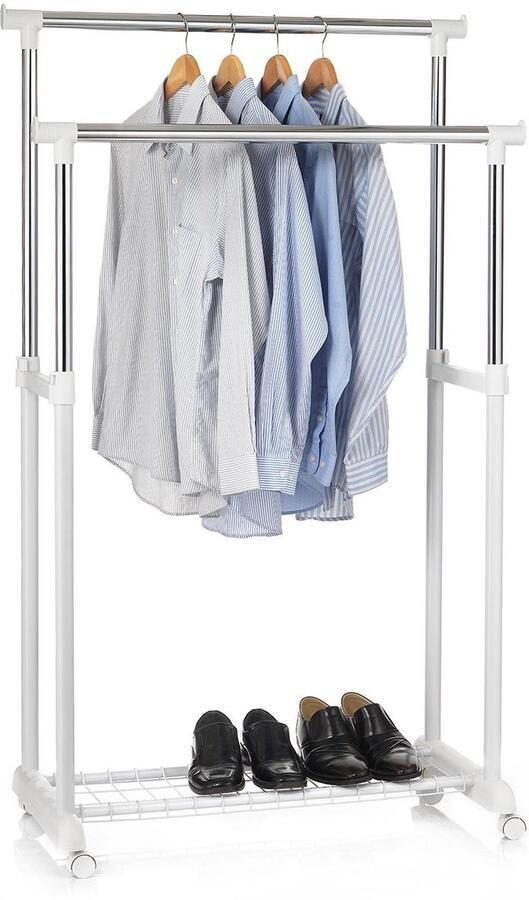 Stunq Verstelbare kledingwagen met schoenenrek en dubbele kledingstangen