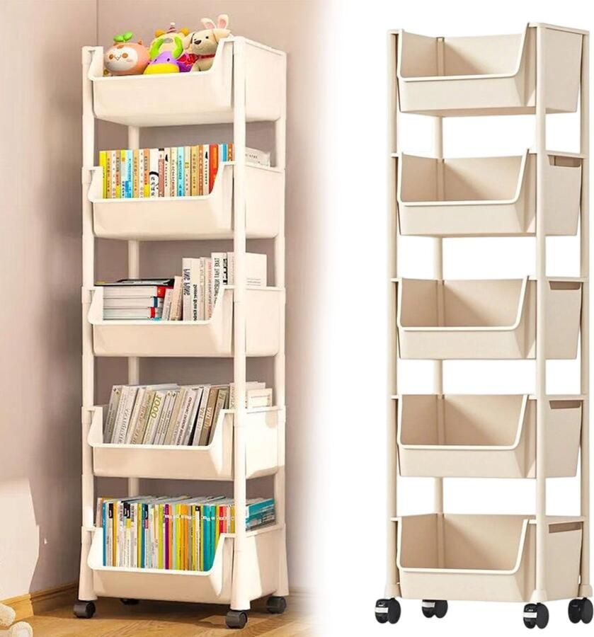 Stunq Vijflaagse multifunctionele trolley met wielen voor elke ruimte en gebruik