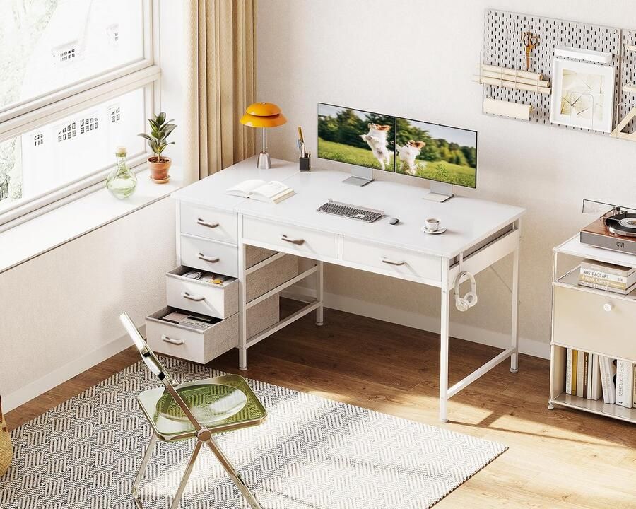 Stunq Wit bureau met ruime opbergruimte en omkeerbaar ontwerp voor thuiswerk wit 120 x 48 x 79 cm