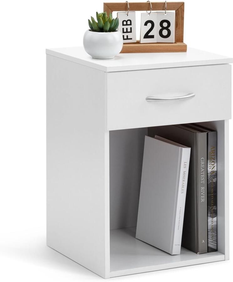 Stunq Wit nachtkastje met lade en open plank in stijlvol en compact ontwerp