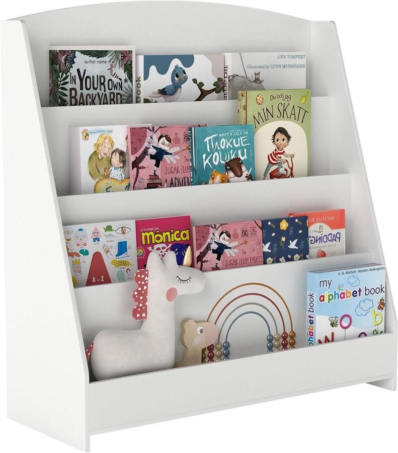 Stunq Witte kindvriendelijke boekenkast met 4 open vakken voor speelgoed en boeken