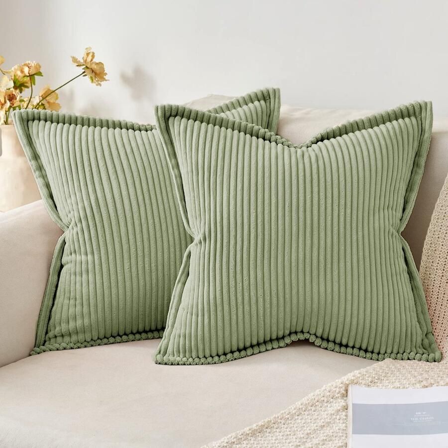 Stunq Zachte corduroy sierkussenslopen voor bank en bed set van twee 60 x 60 cm groen kussen hoes