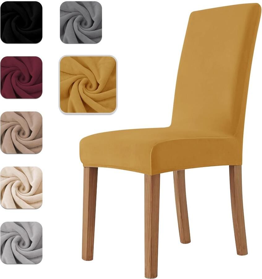 Stunq Zachte elastische stoelhoezen set van 6 voor eetkamer kantoor en keuken Goud geel